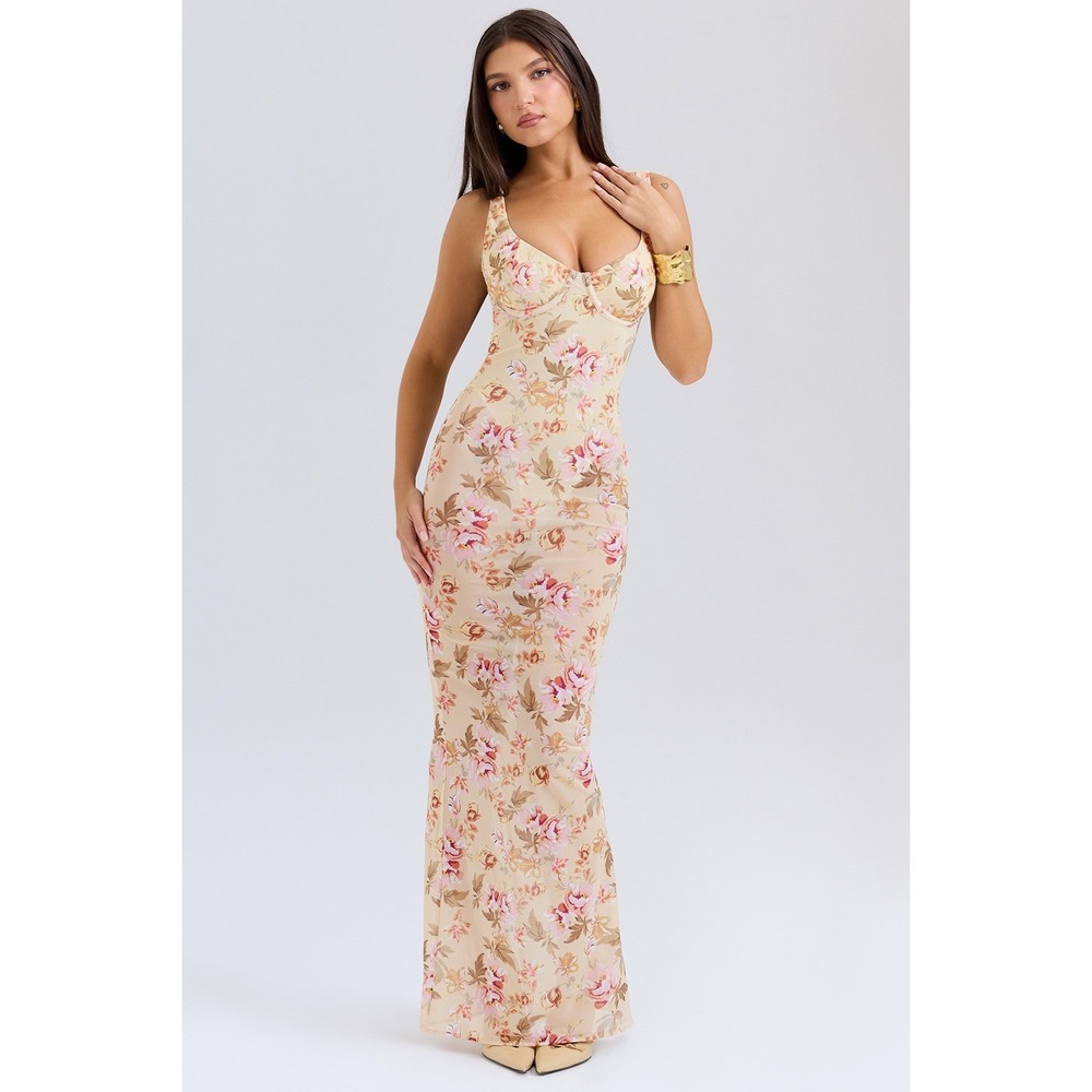 House of CB Robina Honeyflower Floral Maxi Dress L Fuller Cup Romantic Mesh Gown - Picture 3 of 11